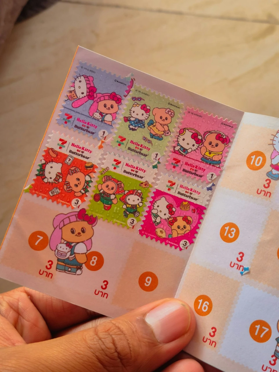 Sheet of hello kitty stamps with various designs
